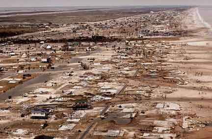 Aerial view of Galveston after Ike