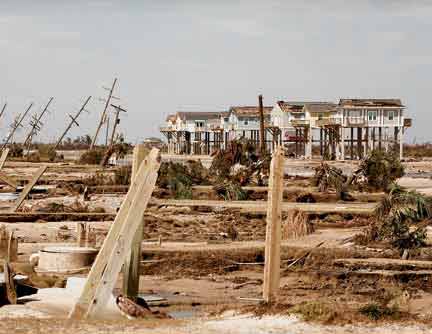 some houses still standing on stilts