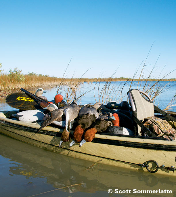 harvested ducks in kayak