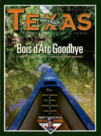 February 2010 cover image canoe on Bois d'Arc Creek