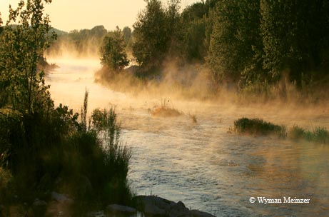 A morning fog shrouds the waters of the Llano River near Junction.