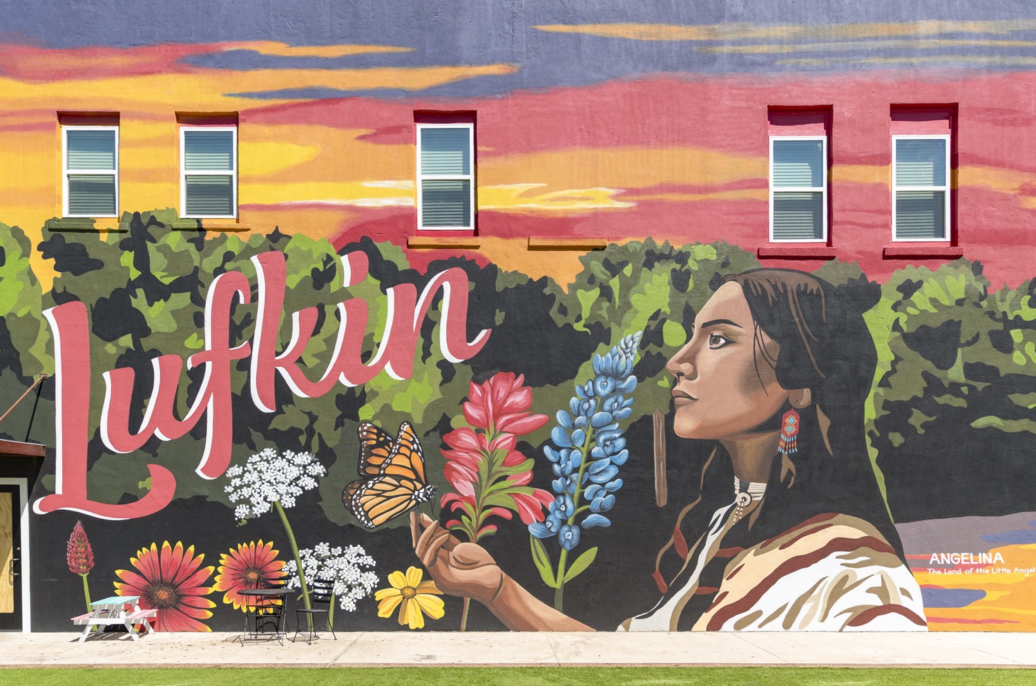 Painted Angelina mural in Lufkin Texas