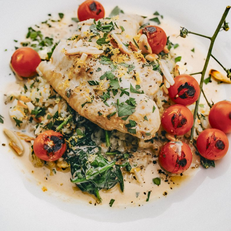 Plate of Earl Grey Milk-Poached Catfish